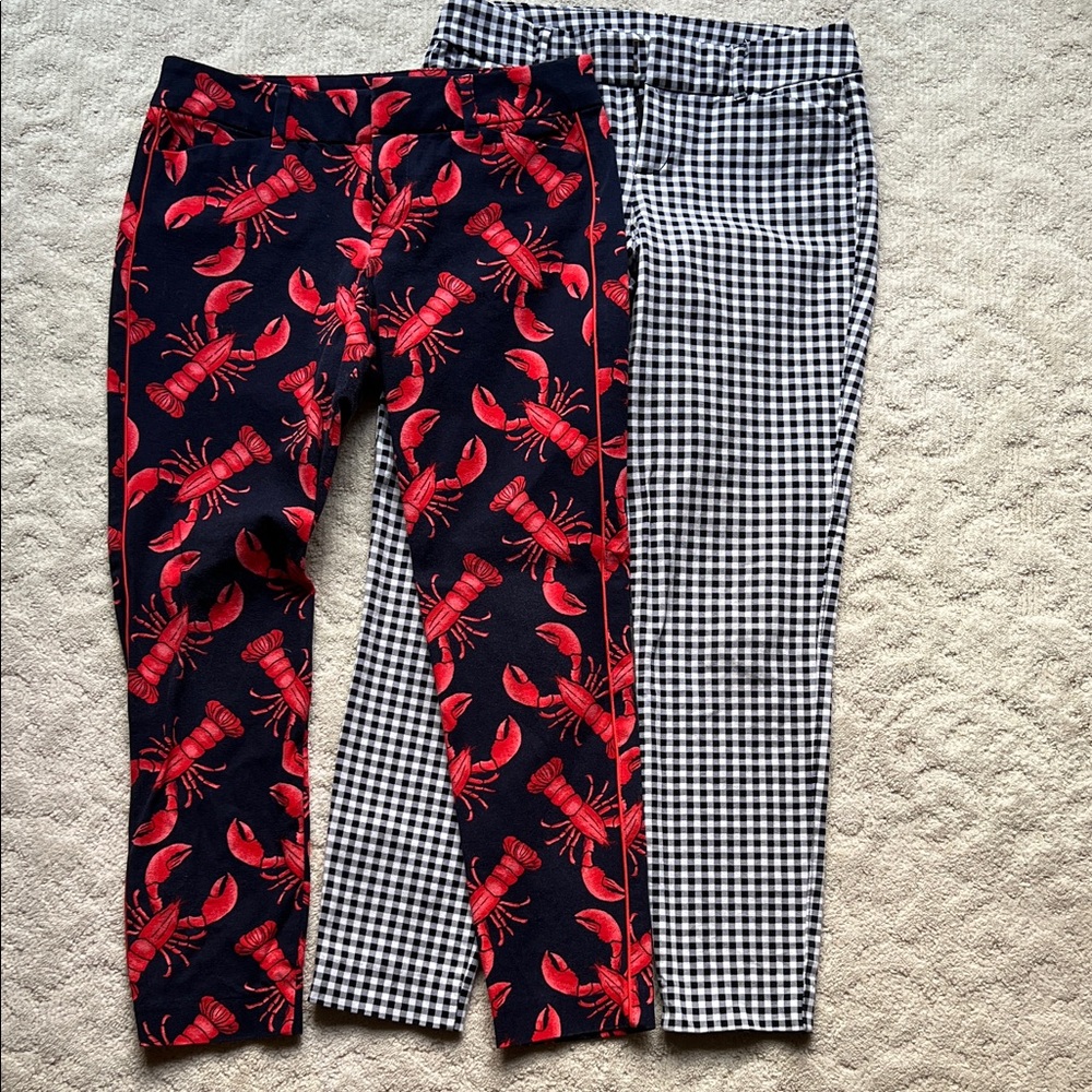 lobster print and navy/white gingham Old Navy Pixie pants